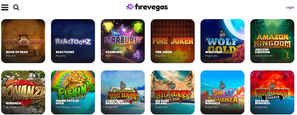 jeux de casino proposés par FireVegas